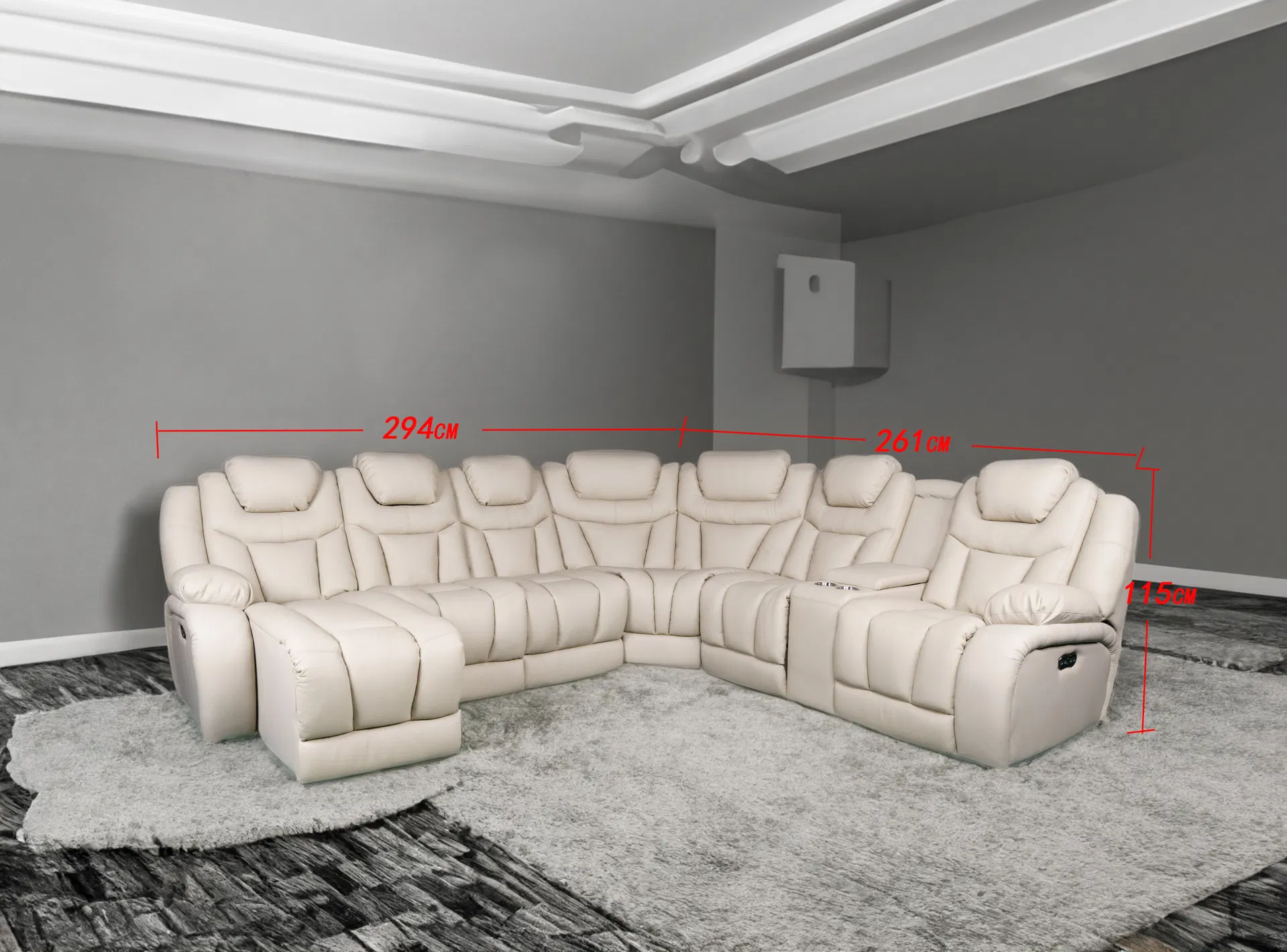 Conjunto de Sofá Reclinado de Luxo com Chaise Lounge Seccional para Sala de Estar