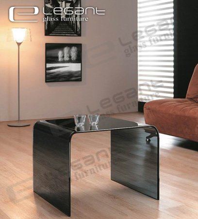 Mesa Lateral de Vidro Curvo Moderno em Cor Transparente
