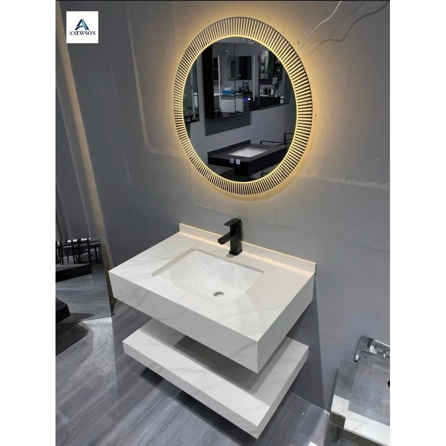 Dobradiça de armário personalizada de fábrica, acabamento fino, economia de espaço, painel espesso, cor personalizada, acabamento laqueado, durável, à prova d'água, design moderno para vaidade