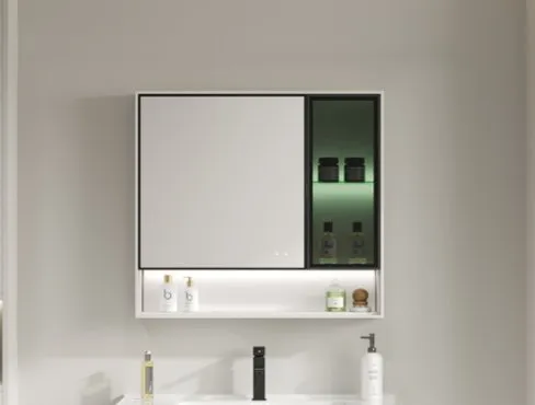 Armários de Armazenamento Modernos para Montagem na Parede Móveis Flutuantes Espelho de Banheiro com Vanity e LED