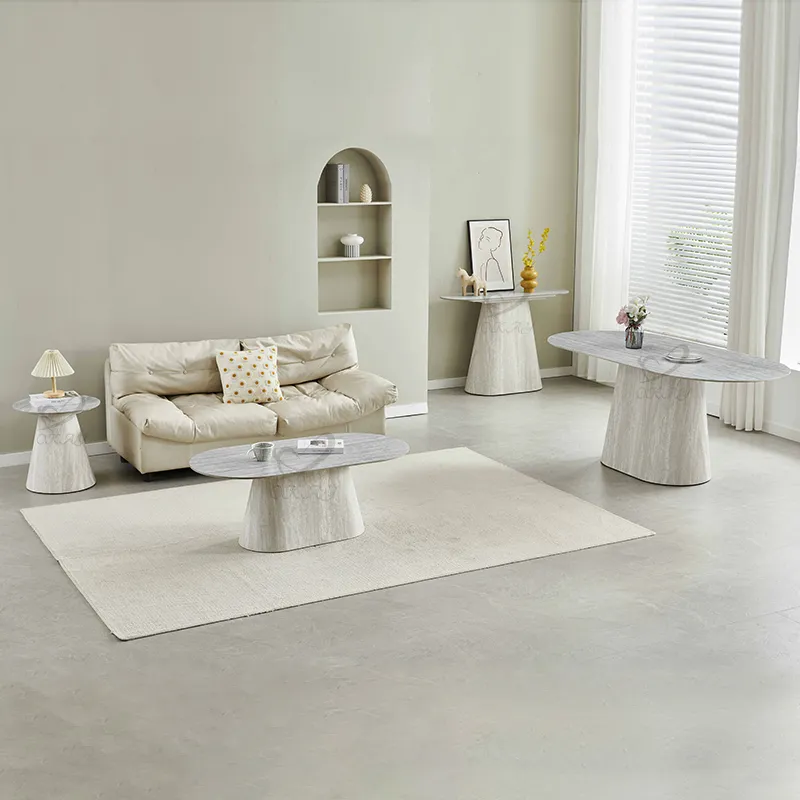 Mesa de Jantar Oval Beje de MDP para Casa de Luxo