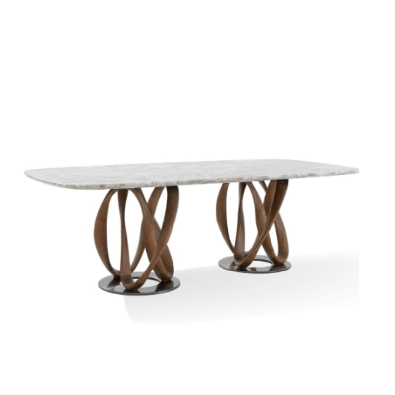 Móvel de Casa Contemporânea Elegante Moderno Estiloso Mesa de Jantar com Estrutura de Madeira e Topo de Mármore