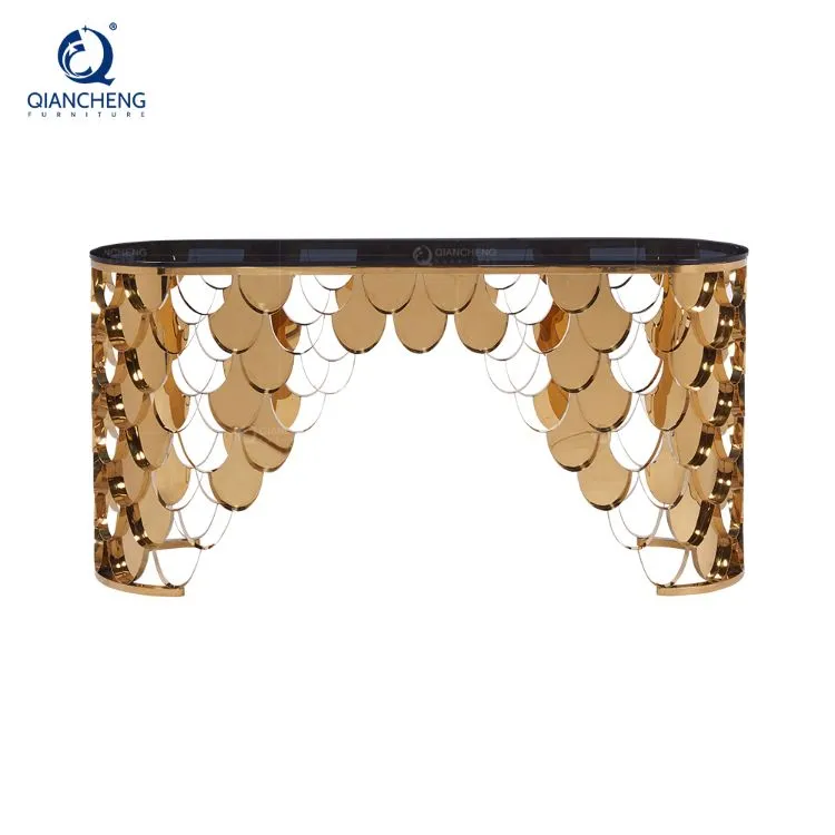 Conjunto de Mesa Console Espelhada Dourada e Preta para Móveis de Luxo