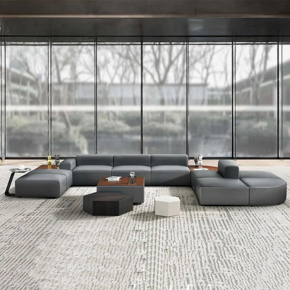 Sofá de Lounge de Escritório e Hotel Estilo Moderno em Couro para Sala de Espera Sofá Modular Curvo para Escritório