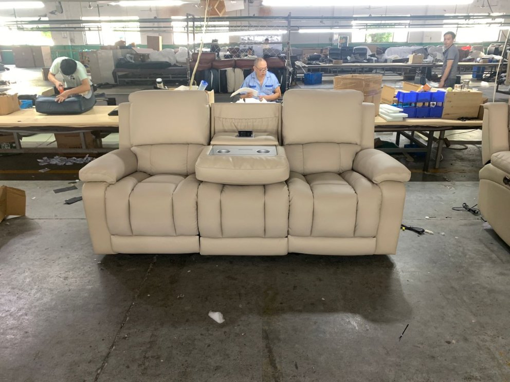 Conjunto de Sofás Recliners Elétricos Modernos de Couro Luxuoso para Sala de Estar