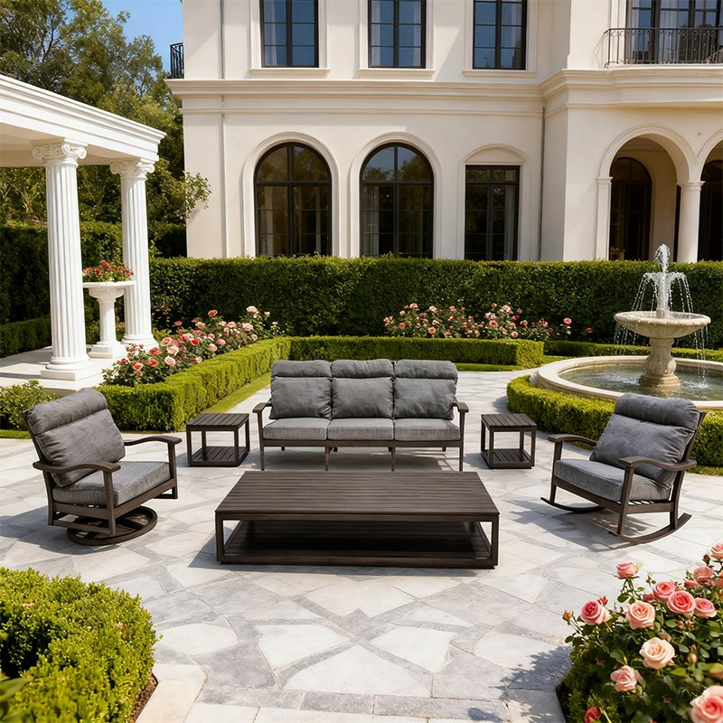 com Sofás de Alumínio Moderno para Exterior Cushion Hotels à Prova d'Água para Jardins de Luxo, Cadeiras Reclináveis para Vilas, Coleção de Sofás Duráveis