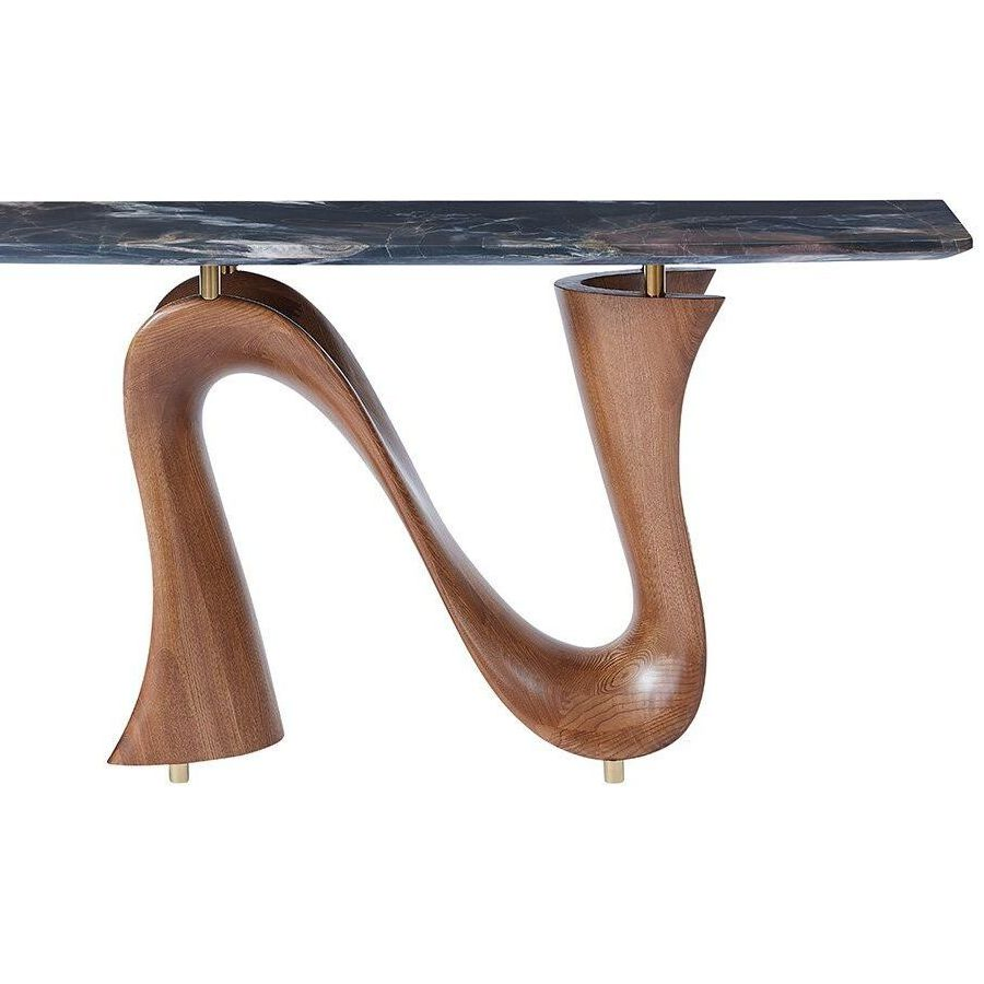 Mesa de Console Prática Elegante de Madeira Sólida com Acabamento em Mármore e Noz para Sala de Jantar e Restaurante
