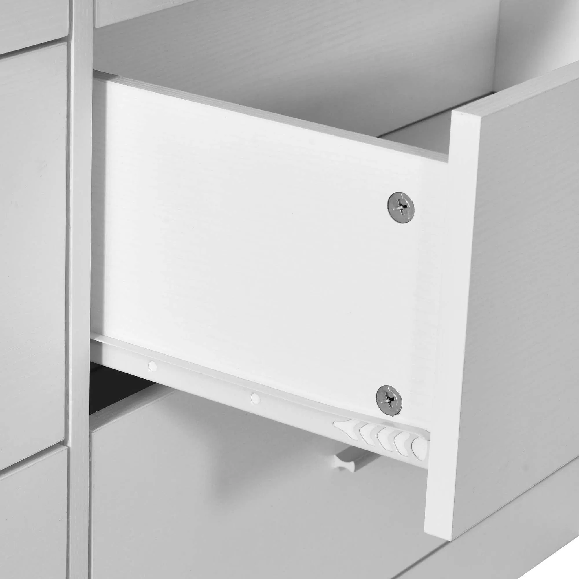 Mesa de Computador em Forma de L Rotativa com Tomadas e Gavetas, Design Minimalista Branco