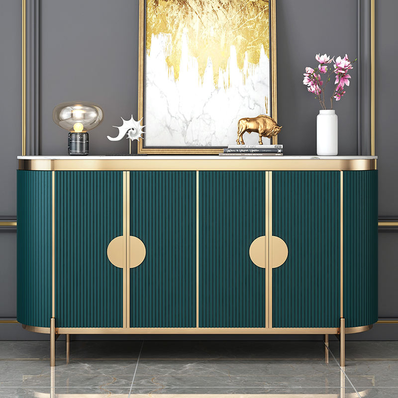 Mesa de console de madeira com design luxuoso, tampo de mármore, aparador com pernas de ouro moderno para sala de estar