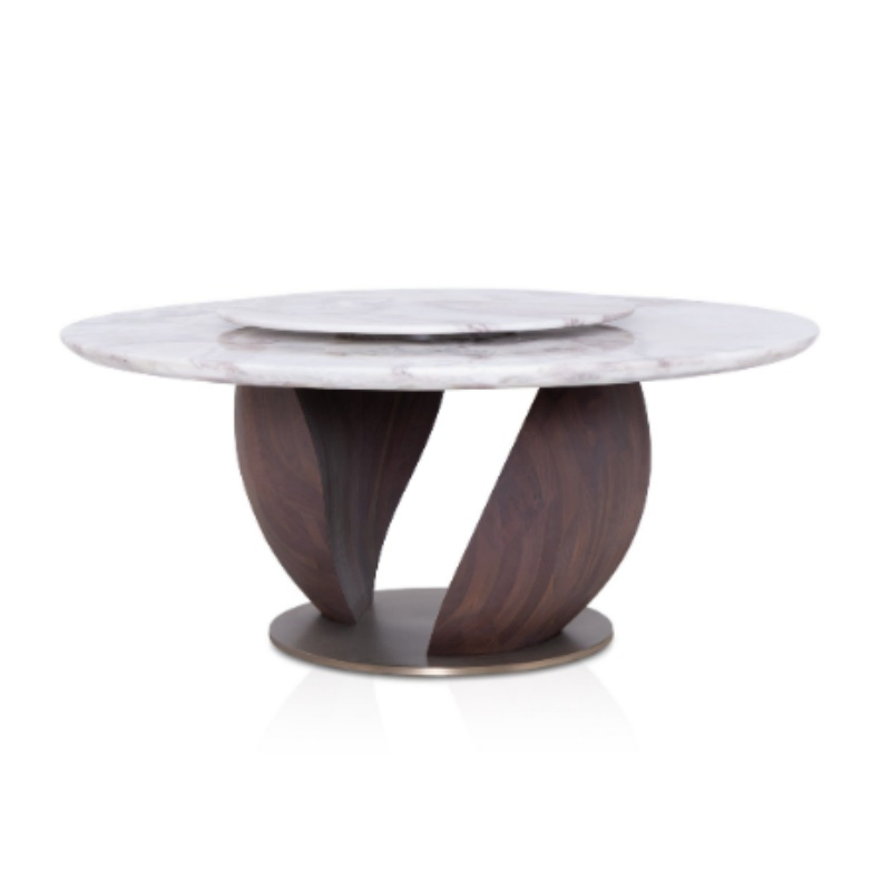 Mesa Redonda de Jantar Moderna em Madeira Sólida Elegante com Mármore Natural de Primavera