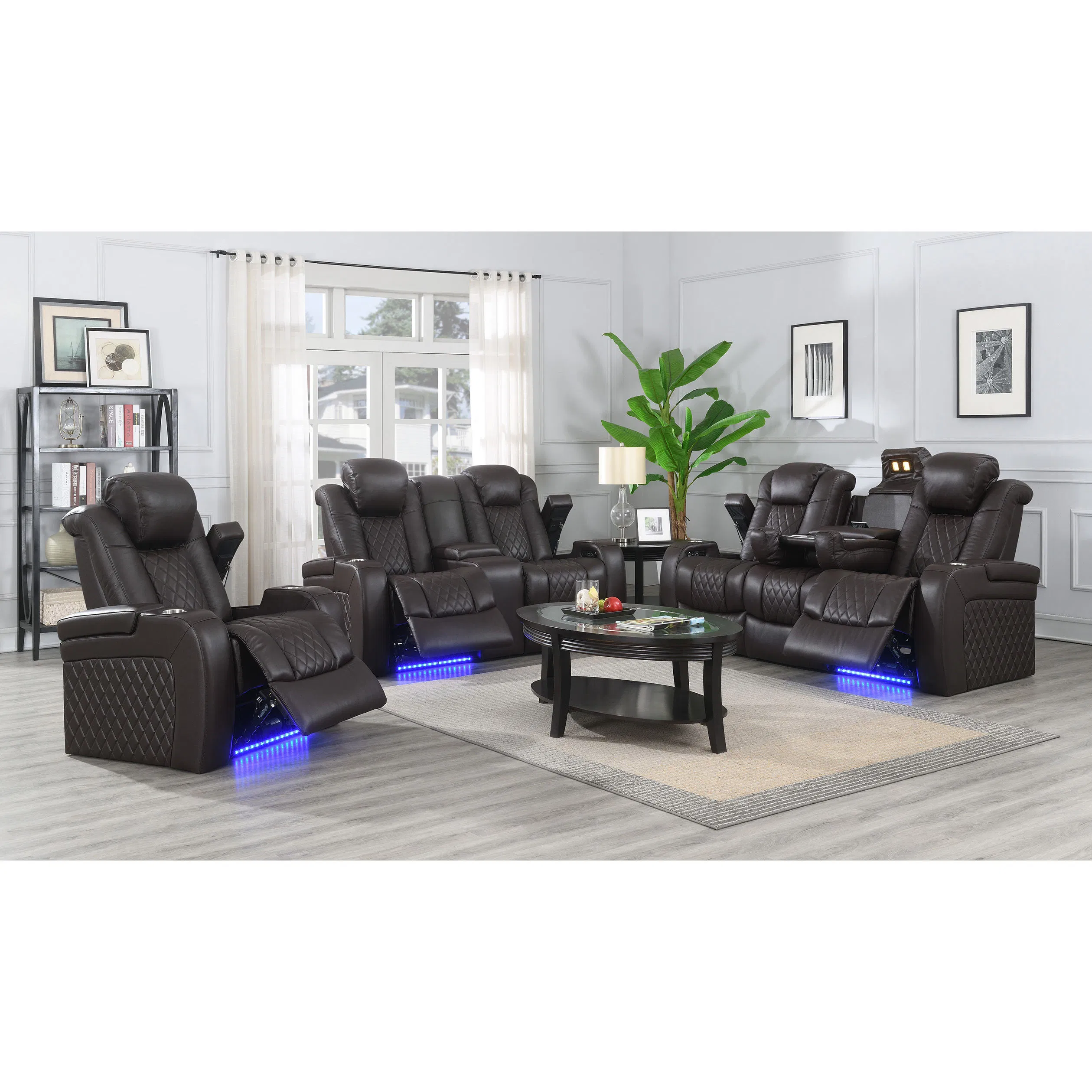 Conjunto de Sofás Reclináveis de Luxo em Couro Genuine Móveis para Sala de Estar