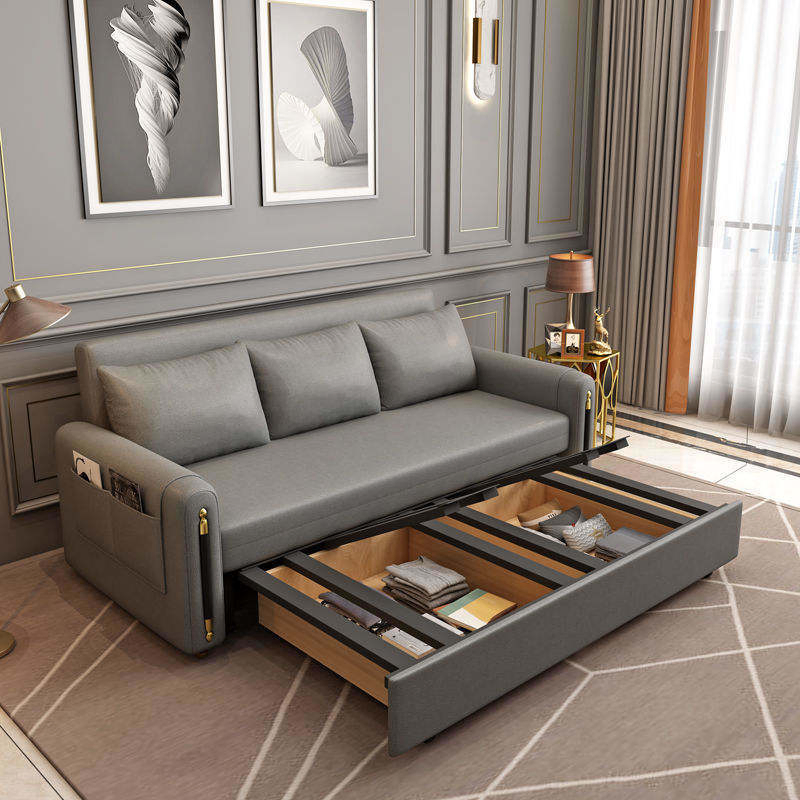 Sofá-cama moderno de madeira maciça com bolso de armazenamento