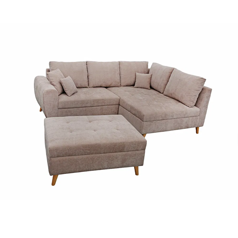 Sofá Cama Seccional Moderno Tamanho Queen para Sala de Estar Sofá de Tecido com Pés de Madeira Sólida