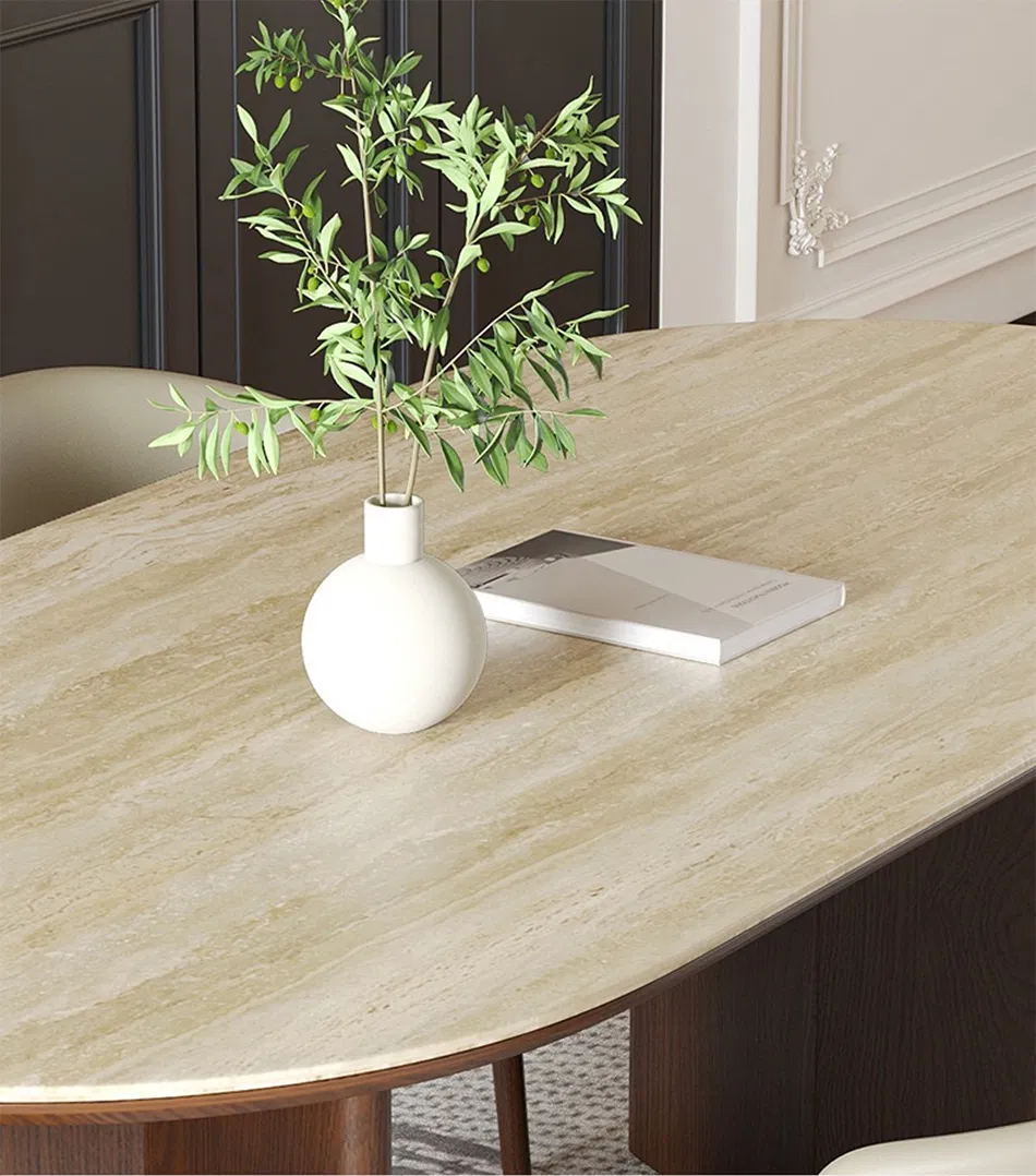 Mesa de Jantar Moderna Escandinava Extensível em Madeira Sólida com Topo de Mármore