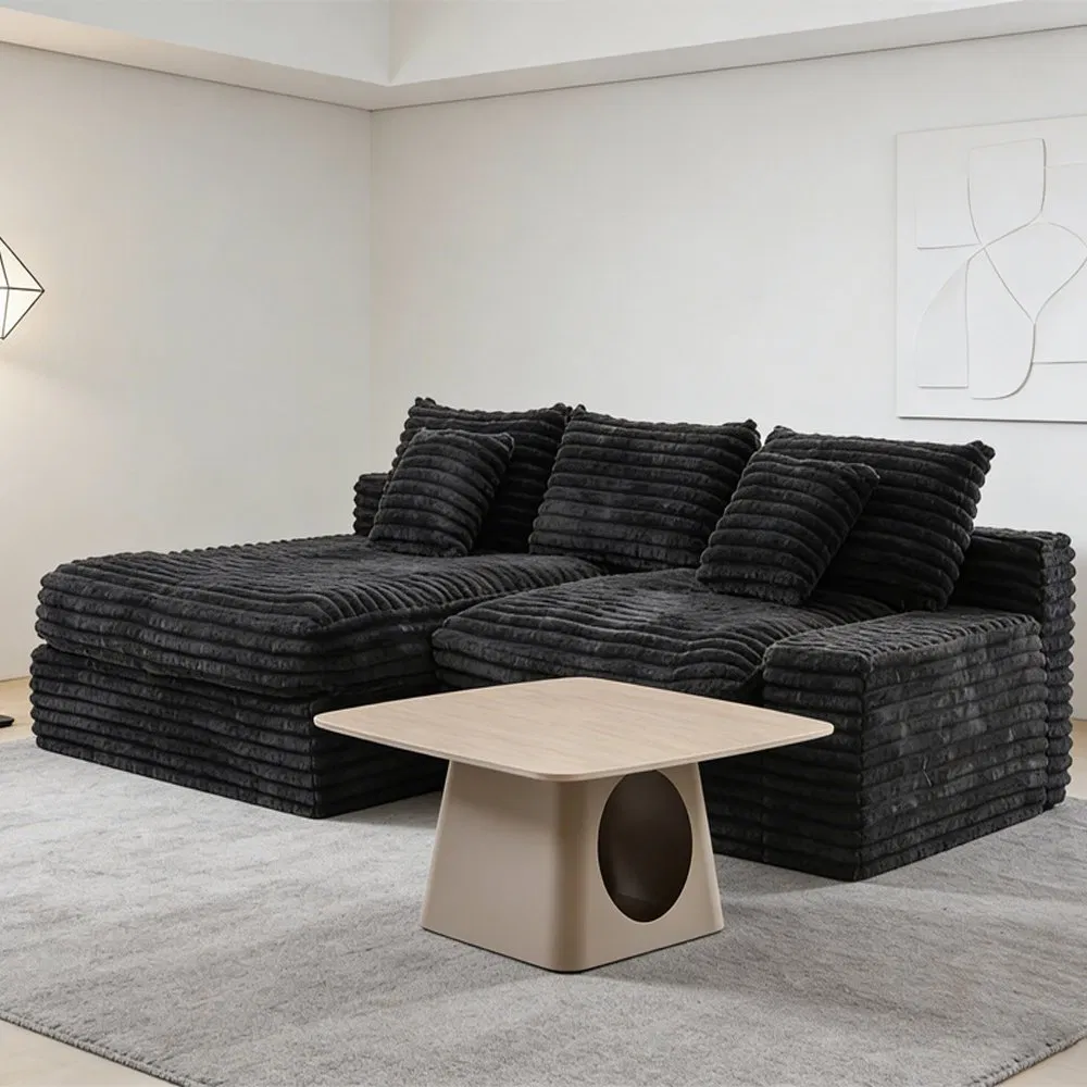 Sofá Comprimido de Tecido Preto Estilo Americano para Sala de Estar Conjunto de Sofá Modular em L Móveis Modernos