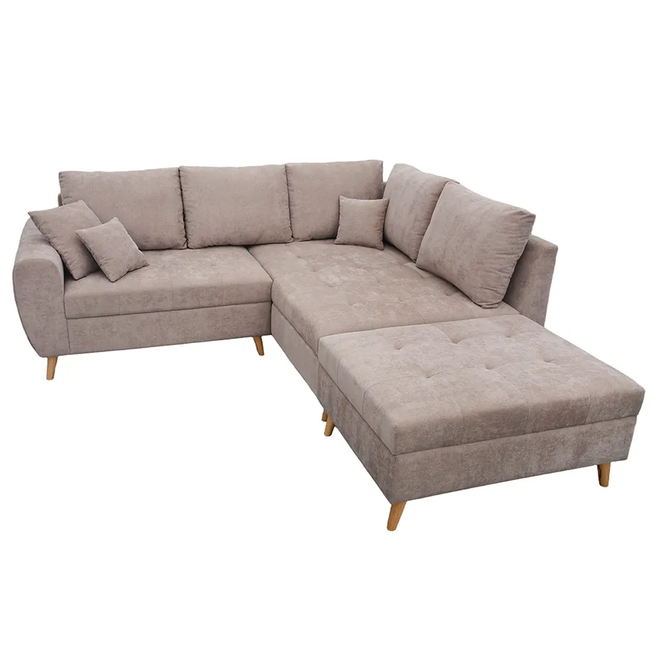Sofá Cama Seccional Moderno Tamanho Queen para Sala de Estar Sofá de Tecido com Pés de Madeira Sólida