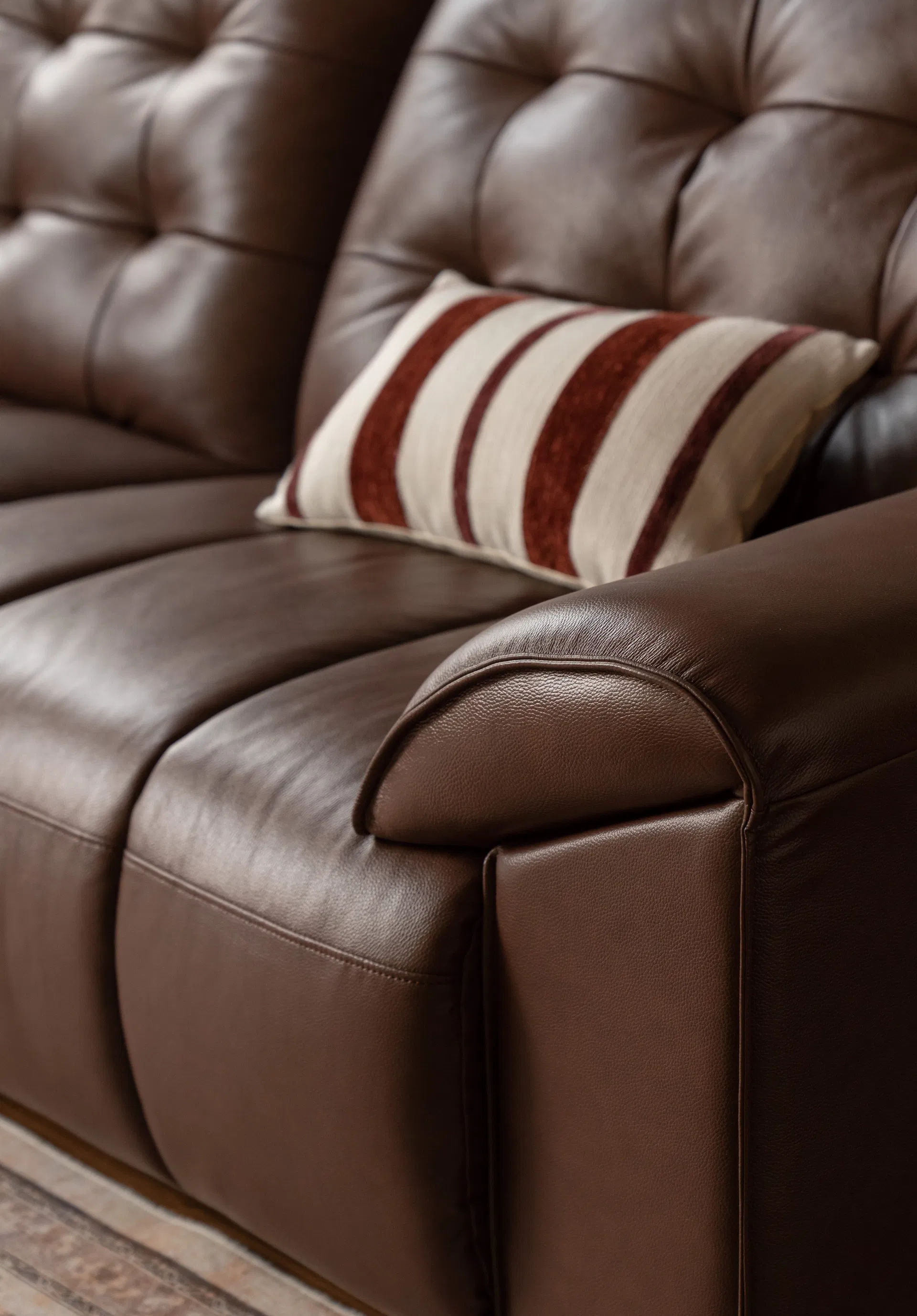 Sofá de Cor Premium 4-Seater com Acabamento em Couro - Estrutura