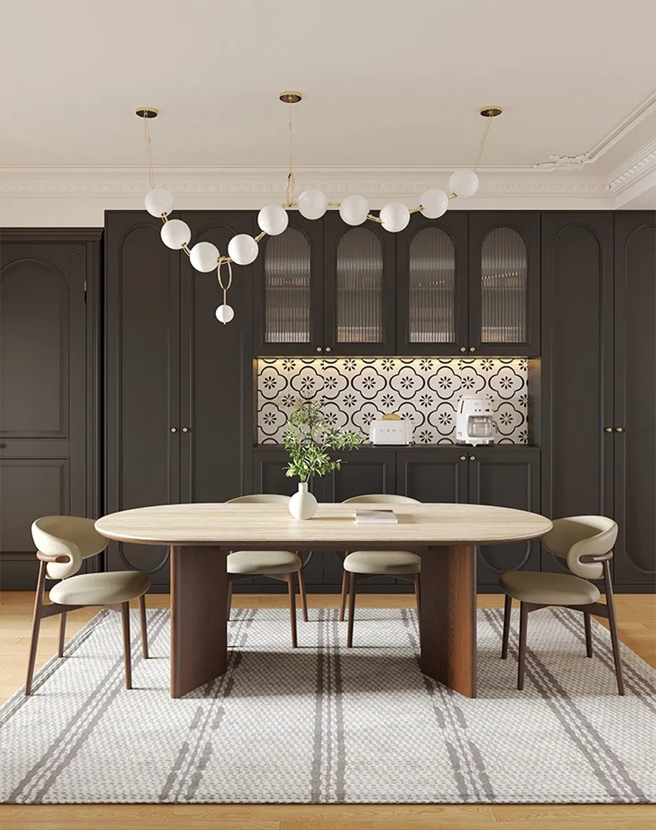 Mesa de Jantar Moderna Escandinava Extensível em Madeira Sólida com Topo de Mármore