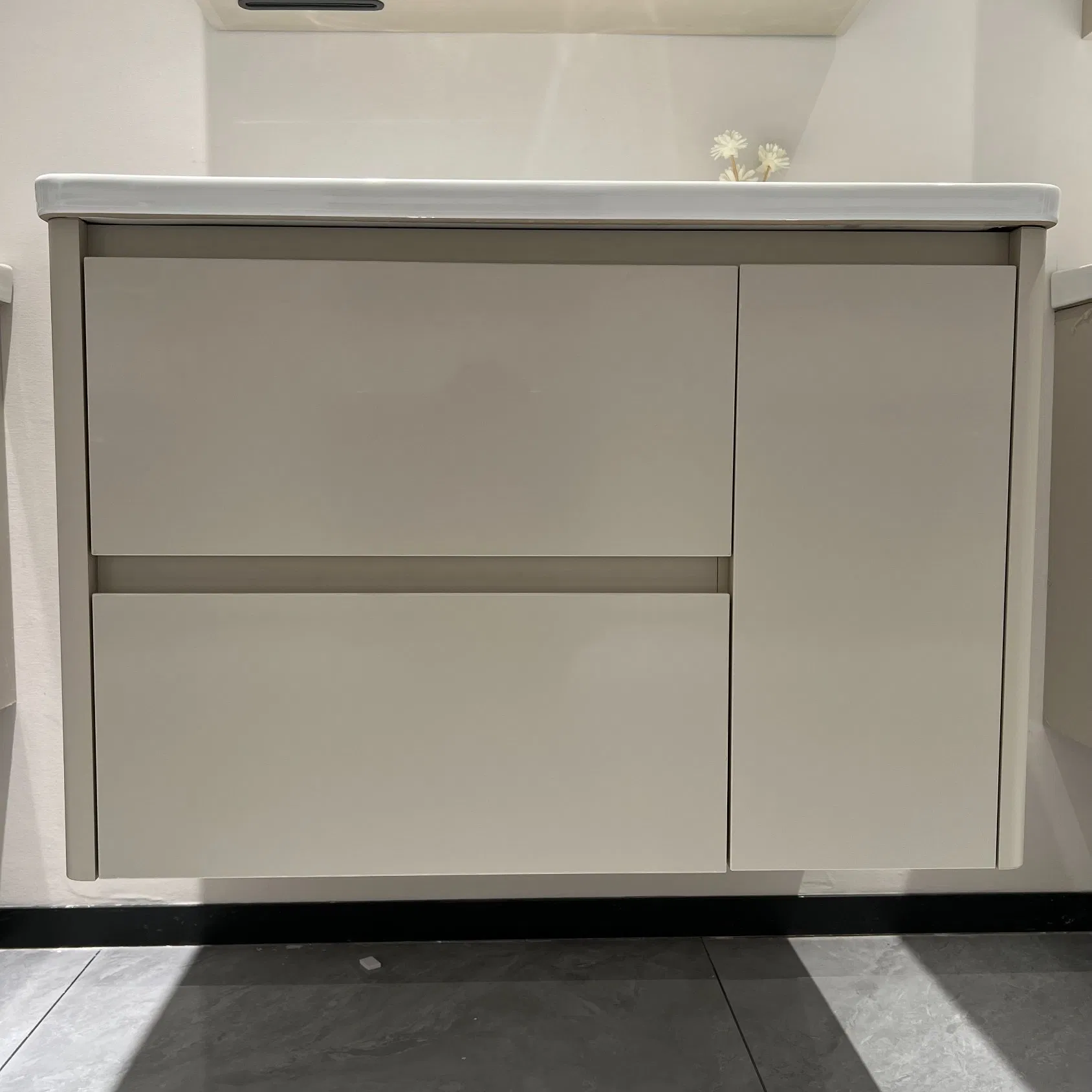 Vanidade de banheiro em PVC com gavetas duplas modernas e uma porta