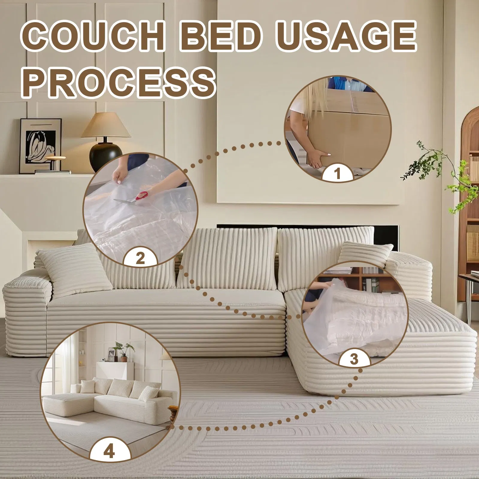 Sofá Comprimido Estiloso com Design Modular Multifuncional para Conforto