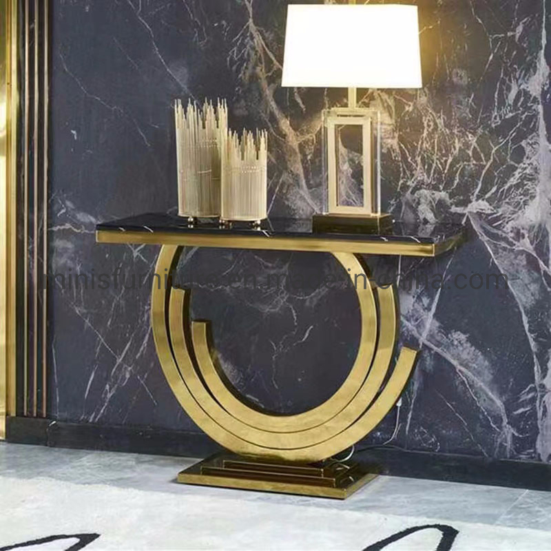 Mesa de Consola em Mármore com Moldura Dourada para Sala de Estar, Corredor e Móveis de Hotel