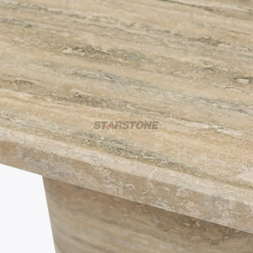 Mesa de Café Retangular Base de Pedra Natural Starstone Mármore Mesa de Café Travertino Prata Antiga Italiana Acabamento Fosco