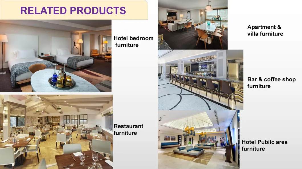 Variedade de móveis e outros produtos para sala e hotel