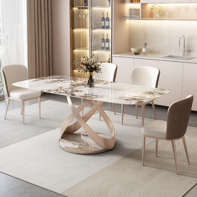 Conjunto de mesas de jantar em mármore Luxury com cadeira em aço inoxidável Base de aço