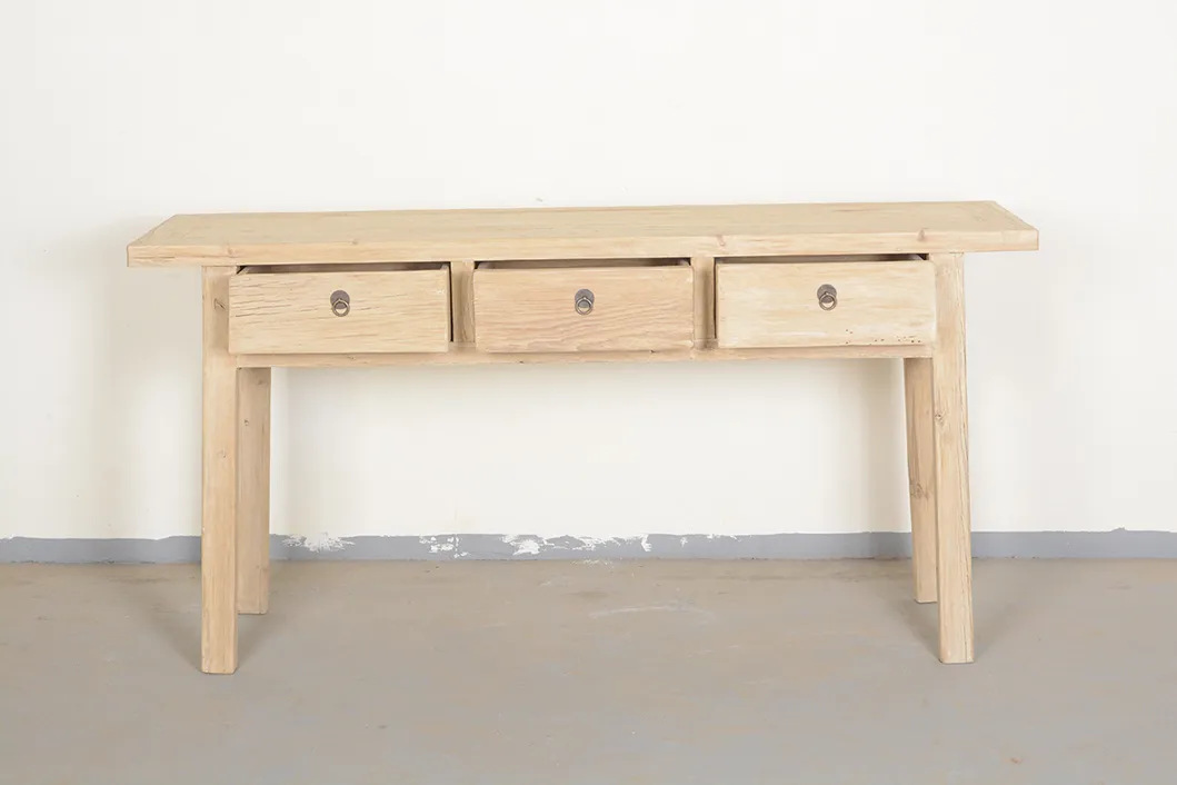 Mesa de Consola de Madeira de Pinheiro Reclamada Vintage com Três Gavetas