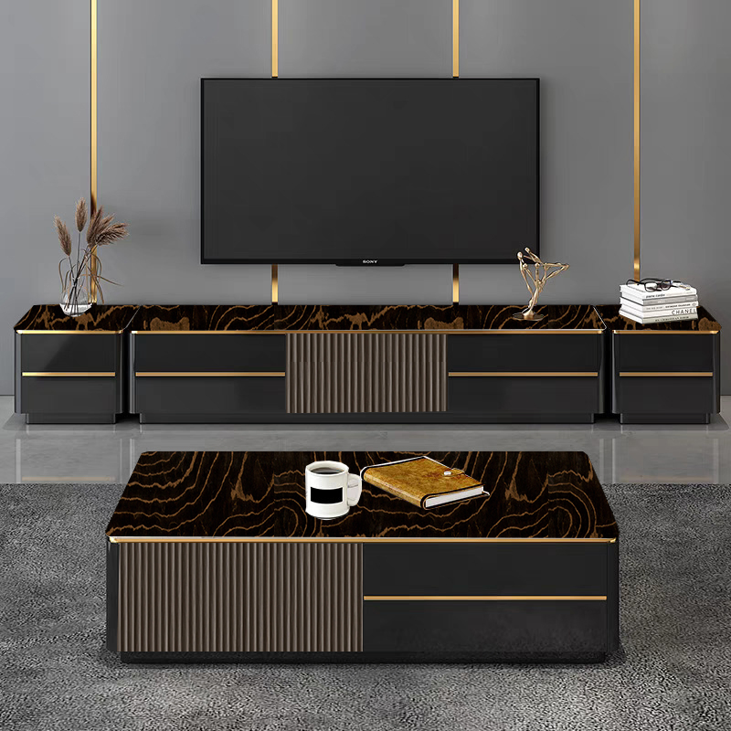 Móvel de TV de Madeira e Mesa de Café para Sala de Estar Estilosa