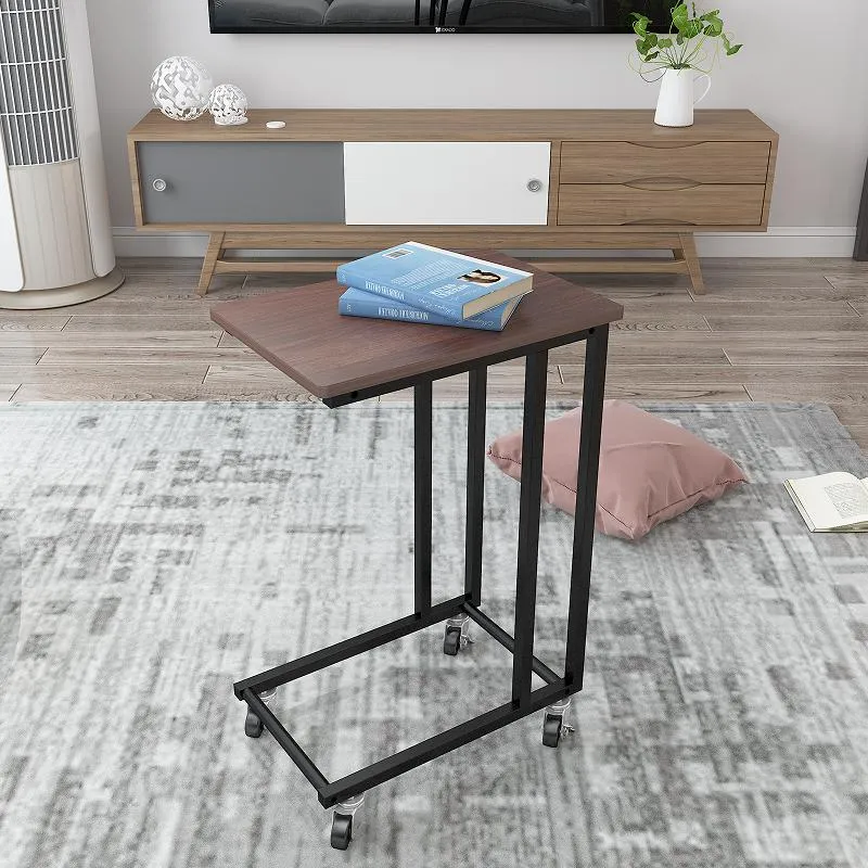 Mesa lateral de café em estilo retrô pequena com rodas