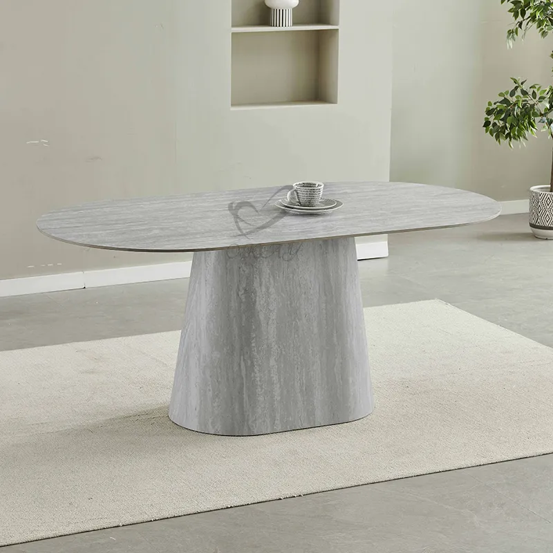 Mesa de Jantar Oval Beje de MDP para Casa de Luxo