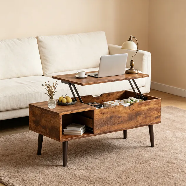 Mesa de Café em Estilo Fazenda com Aparência Vintage Distinta e Desgastada