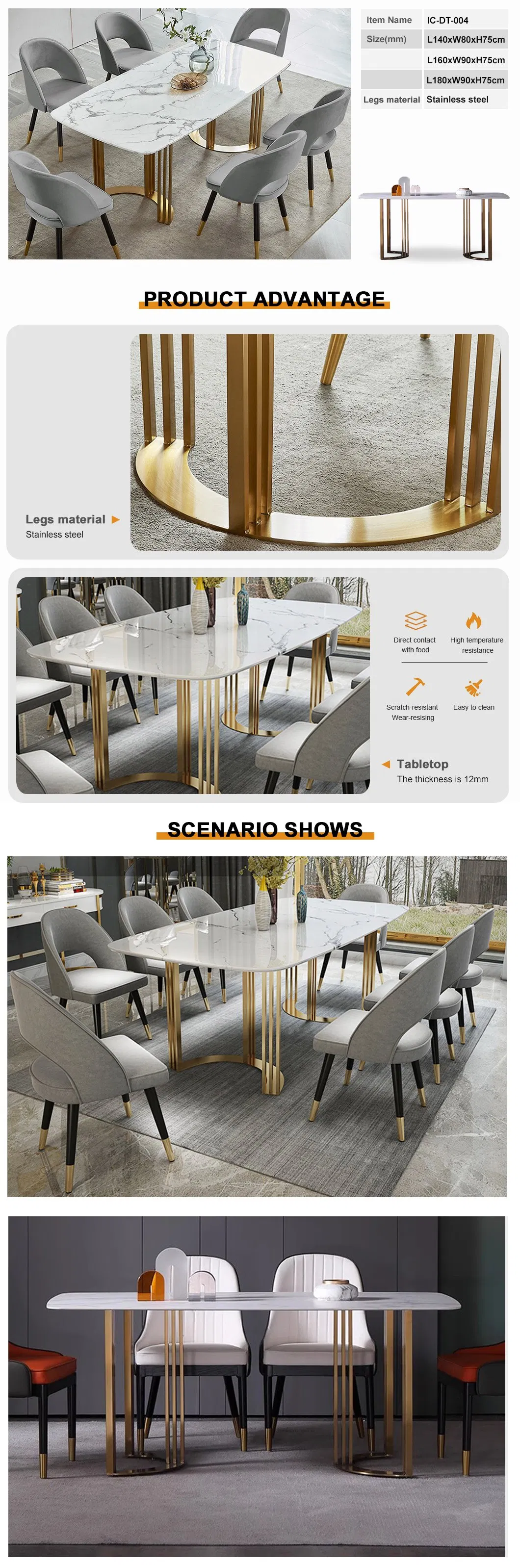Mesa de Jantar por Atacado Móveis Design Moderno Mesa de Jantar em Pedra Sinterizada para Cozinha de Casa