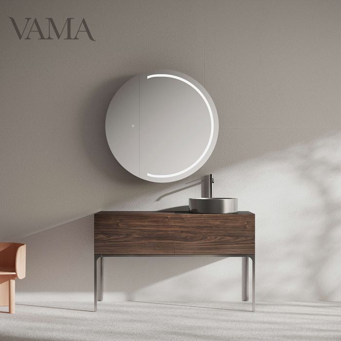 Vama 1200mm Pia de Vaso Tradicional Preta Fosca com Base de Metal e Armário de Madeira para Banheiro