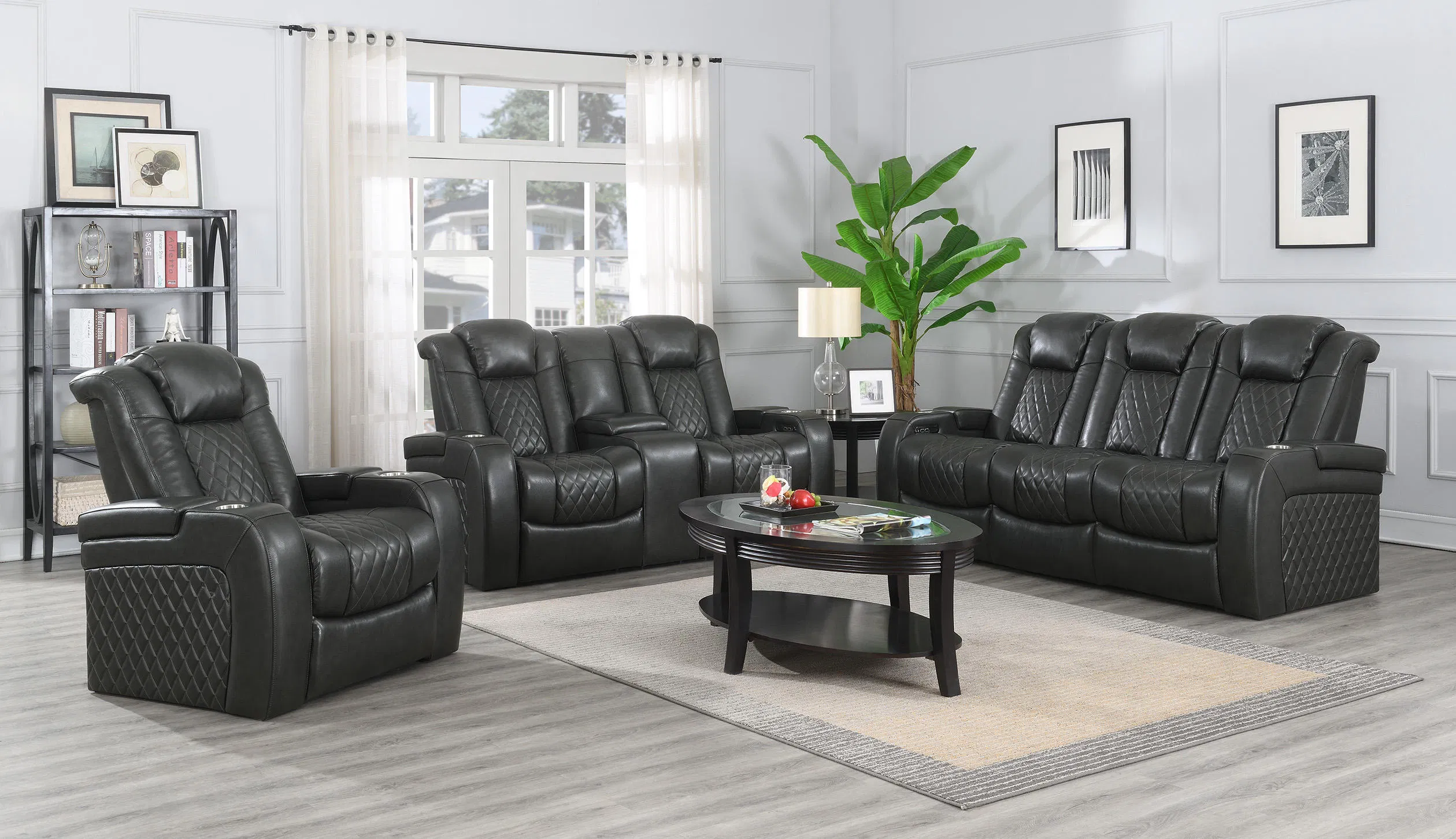 Conjunto de Sofás Reclináveis de Luxo em Couro Genuine Móveis para Sala de Estar