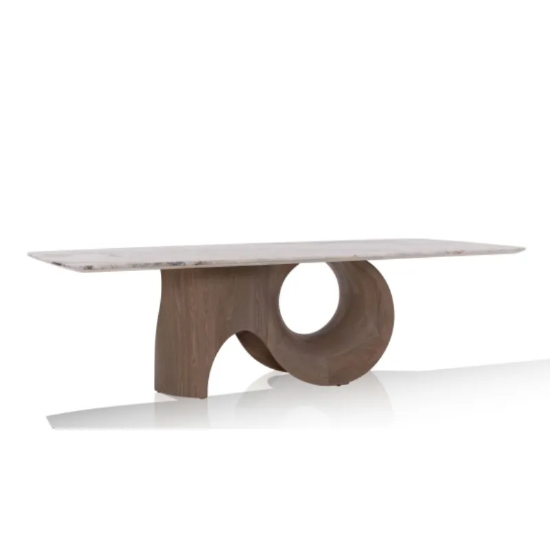 Mesa de Jantar de Mobiliário para Casa Moderna Nórdica em Madeira com Base de Aço Inoxidável e Mármore Natural