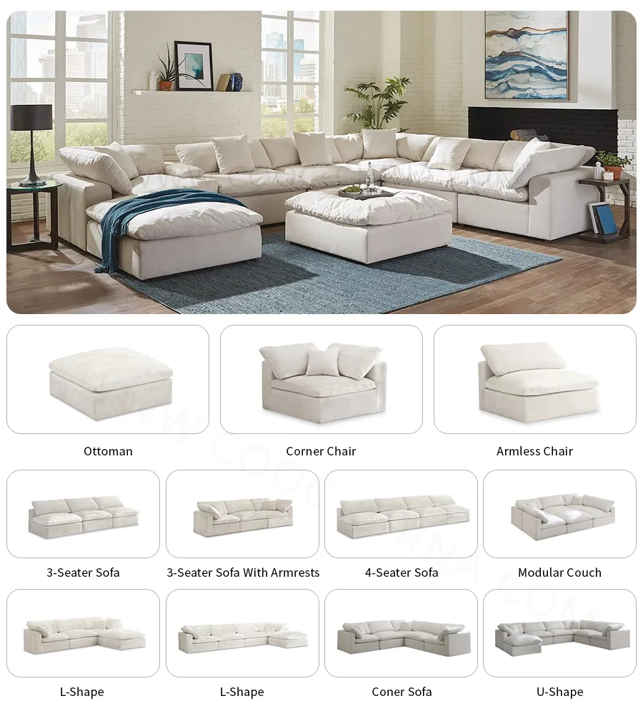 Sofá Modular Seccional de Tecido Branco Moderno