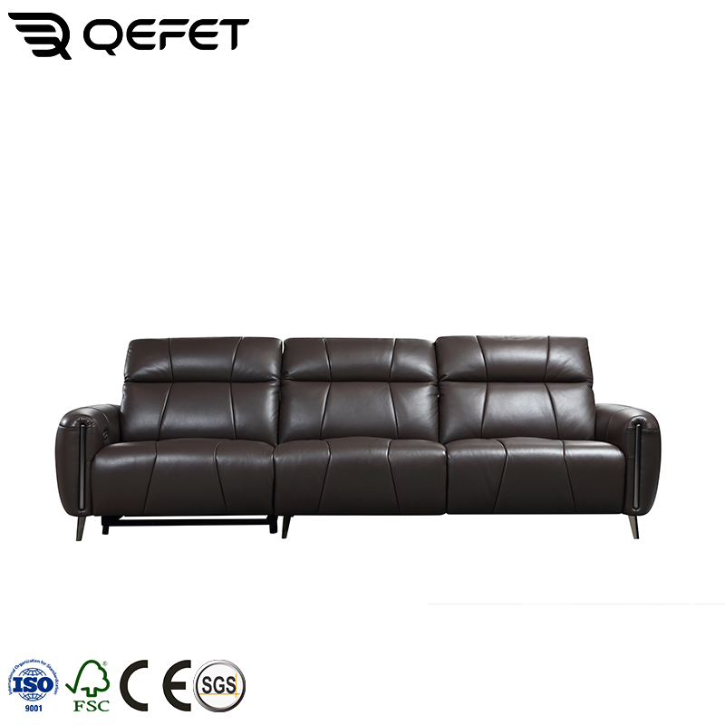 Conjunto de Sofá de Canto Reclinado Elétrico em Couro Genuine para Sala de Estar, Sofás com Estrutura de Madeira Sólida e Espuma Preenchida, Conjunto de Móveis com Sofás de Motor Duplo