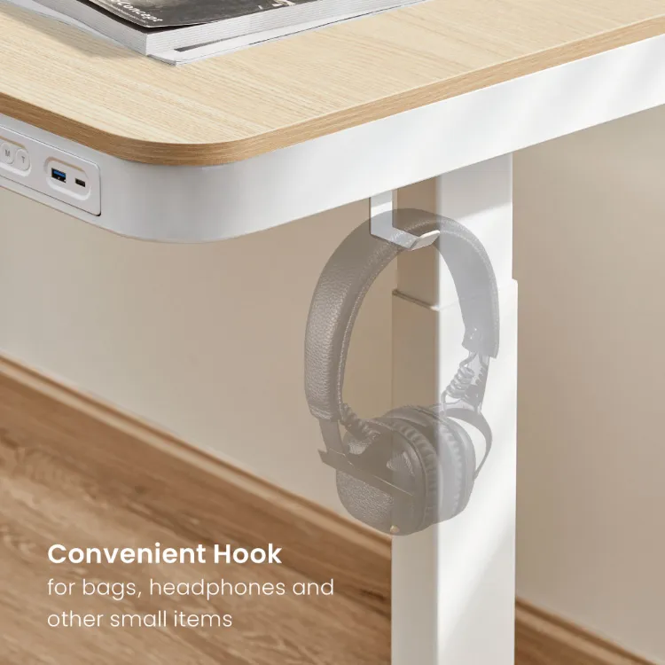 Mesa de jogos elétrica ergonômica ajustável em altura com motor único inteligente, com gaveta e portas USB, para escritório em casa e computador portátil, com elevação para sentar e ficar em pé