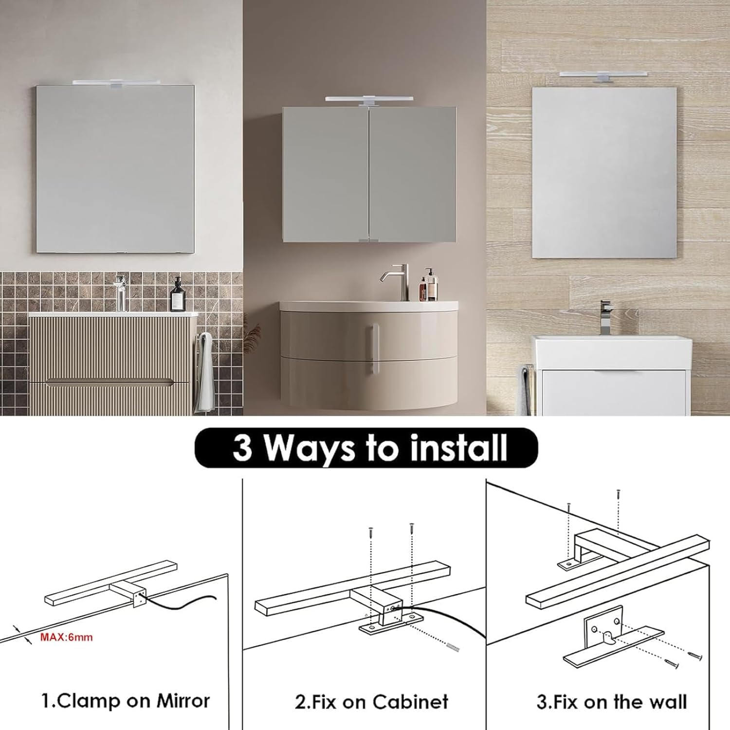 IP44 Makeup Lights Cabinet Light 300mm Length LED ABS Mirror Lamp Bathroom Wall Lamps