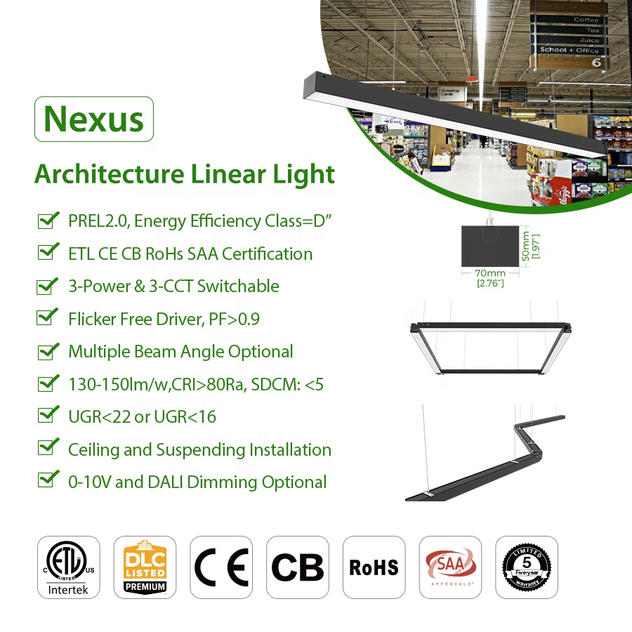 4FT 8FT High-end Office Pendant Mounted Aluminum Linkable 0-10V Dimmable LED Linear Light