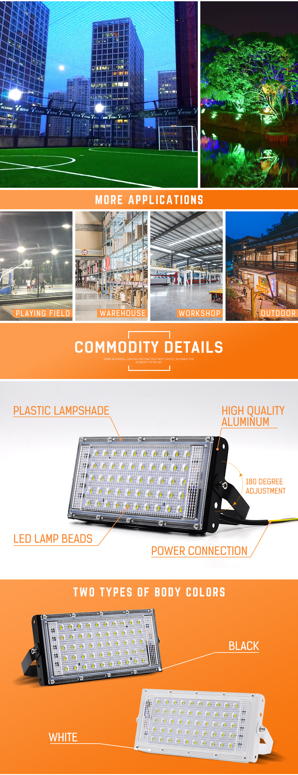 New Waterproof IP65 Outdoor Green Blue Red Led Flood Lights 50w Floodlight
