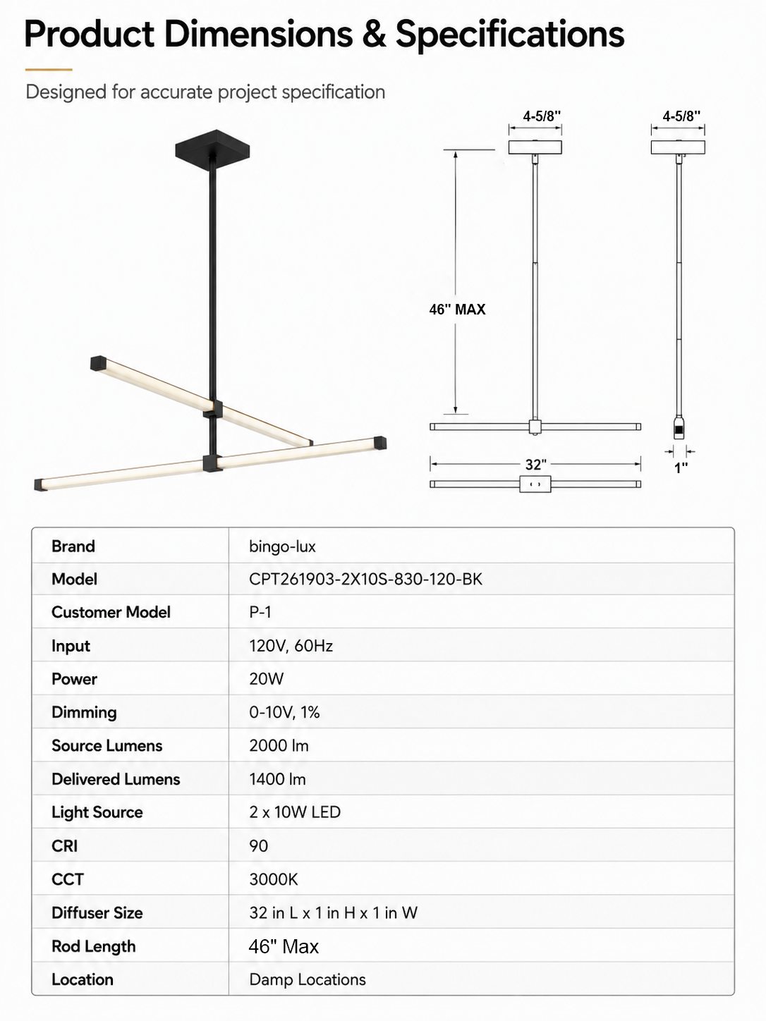 ETL Listed Modern Square Mini Linear LED Pendant Light CRI90 Matte Black Plastic Housing Acrylic Diffuser Remote Control