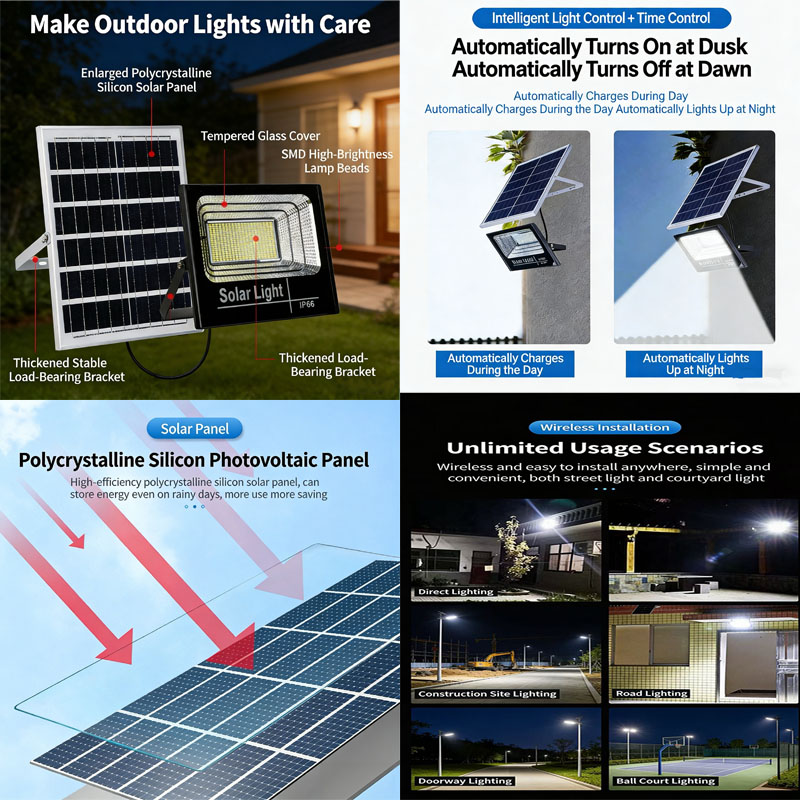 Solar Die Casting Aluminum Shell Outdoor Courtyard Flood Light 100W-800WLED Waterproof High Power Highlight Led Street Light
