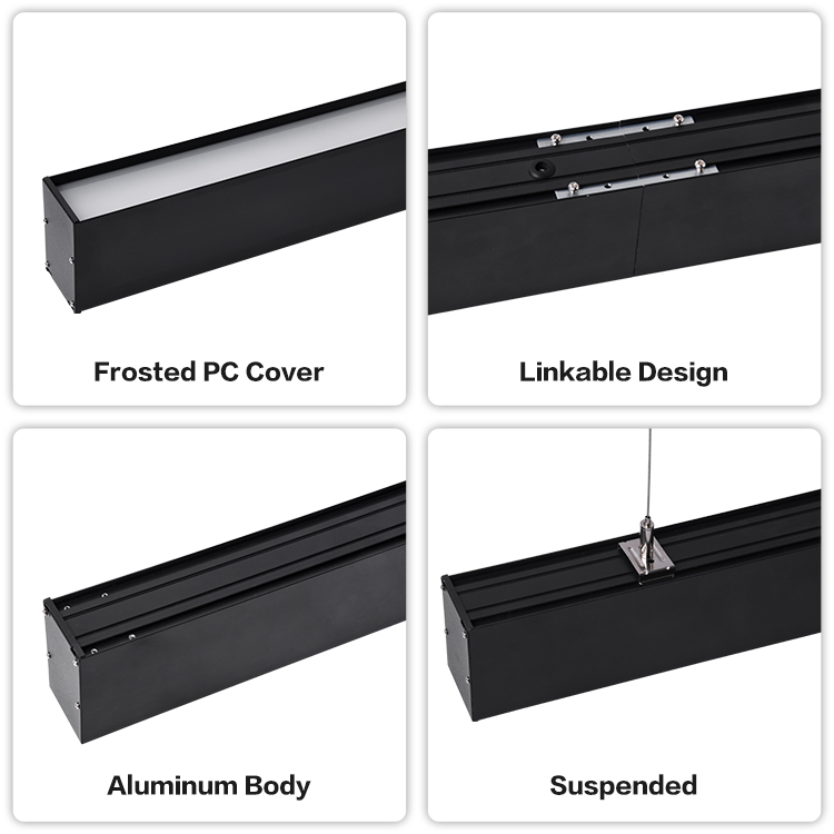 Lonyung CE ETL Black White Modern Indoor Office Square LED Linear Lamp 4FT 8FT Aluminum Long Linear Pendant Light