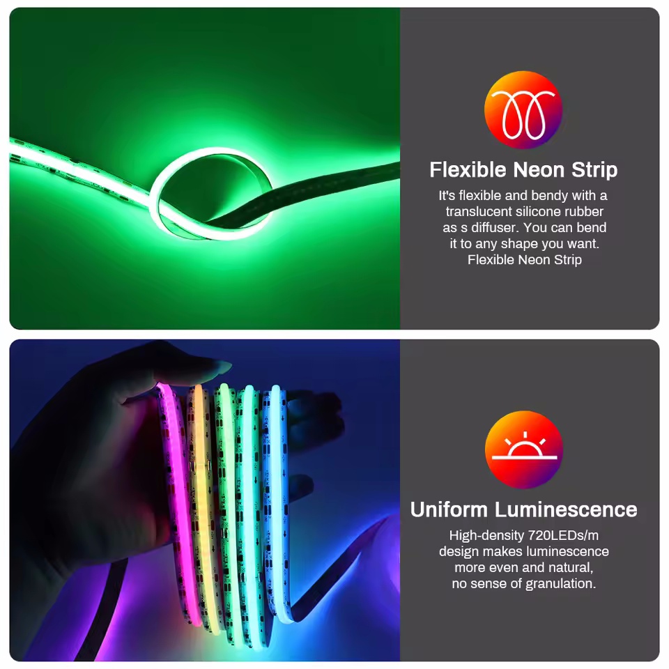 Factory Addressable RGBIC Smart Strip Lights 576LEDs 16Pixels/m Dynamic SPI Indoor Outdoor Use 12V 24V COB LED Strip Smart Light