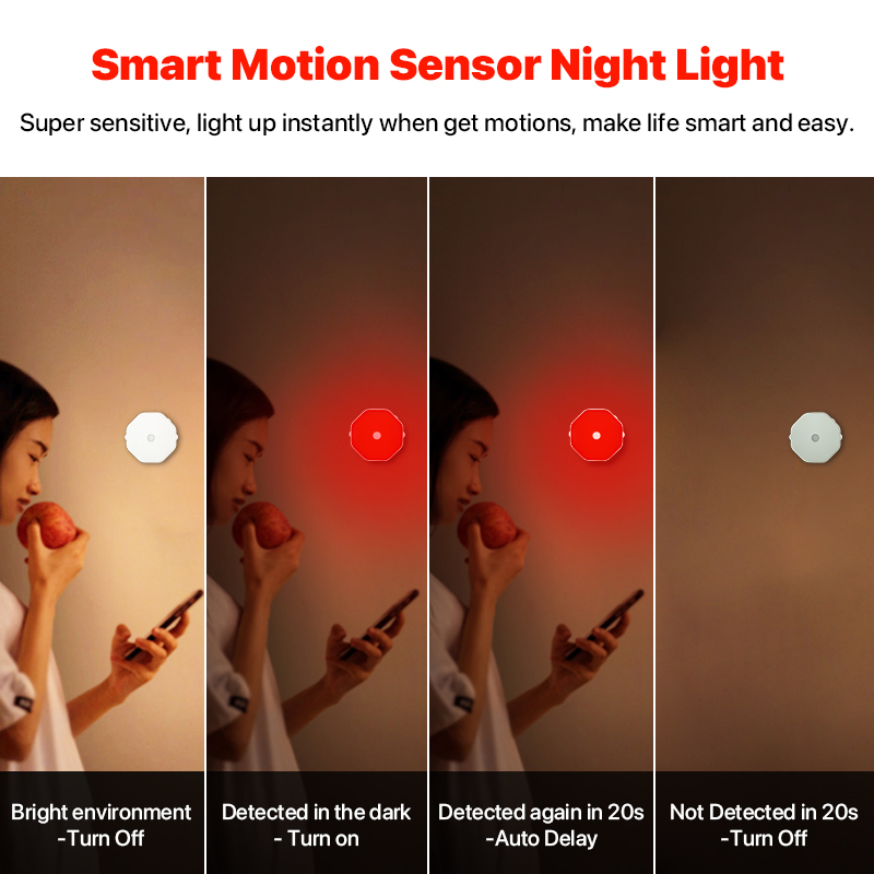 Modern Motion Sensor Switch 660nm Red LED Night Light for Bedroom Cabinet Lights