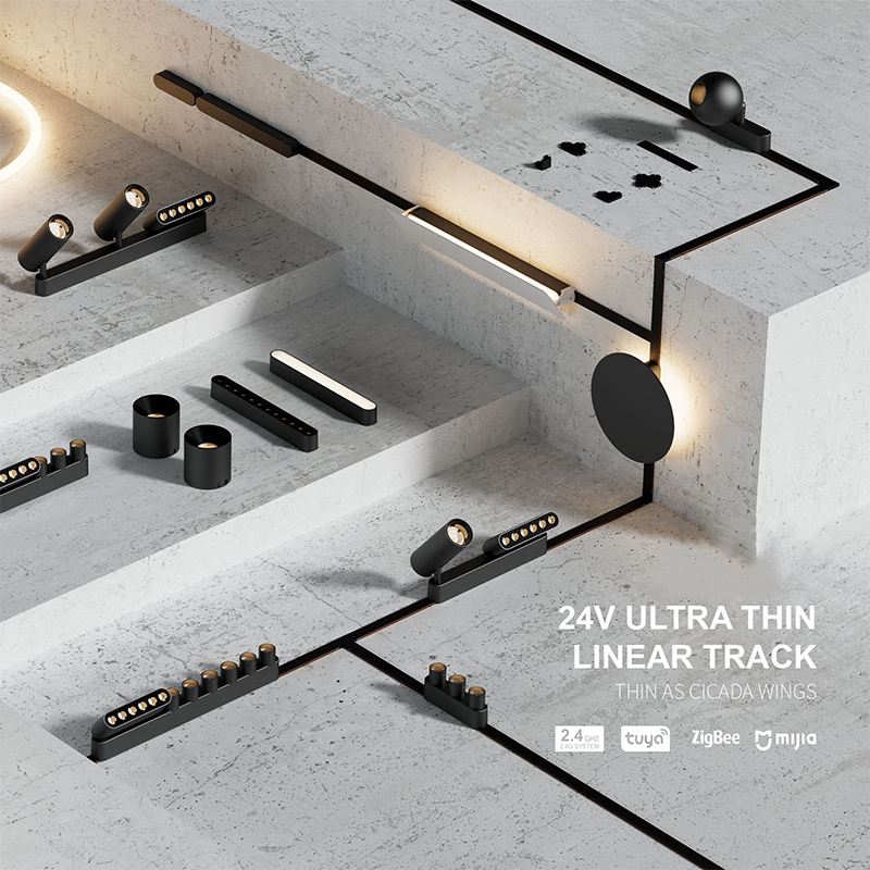 Tuya 2.4G Wifi Dimming 24V 2700-6500K Surface Mounted Linear Track Spotlight Recessed Led Tracklight Magnetic Track Light System