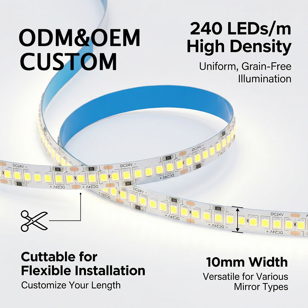 DC12V 15W/20W SMD2835 White LED Strip Light 240LEDs/m 10MM 3000K-10000K Colorful CCT 10000K Lighting Strip